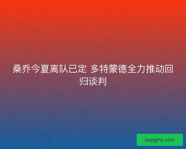 桑乔今夏离队已定 多特蒙德全力推动回归谈判